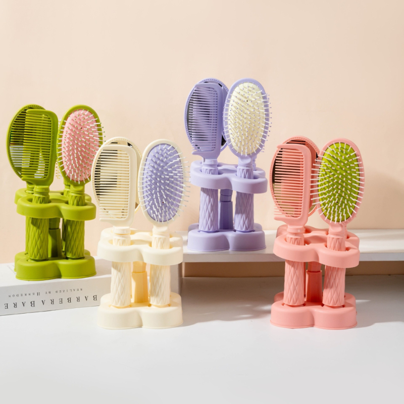 Hair Care High End - ミラーコーム4点セット（ベース付き）、高級エアクッションコーム、高価値リブコーム、女性専用ヘアケアふわふわコーム