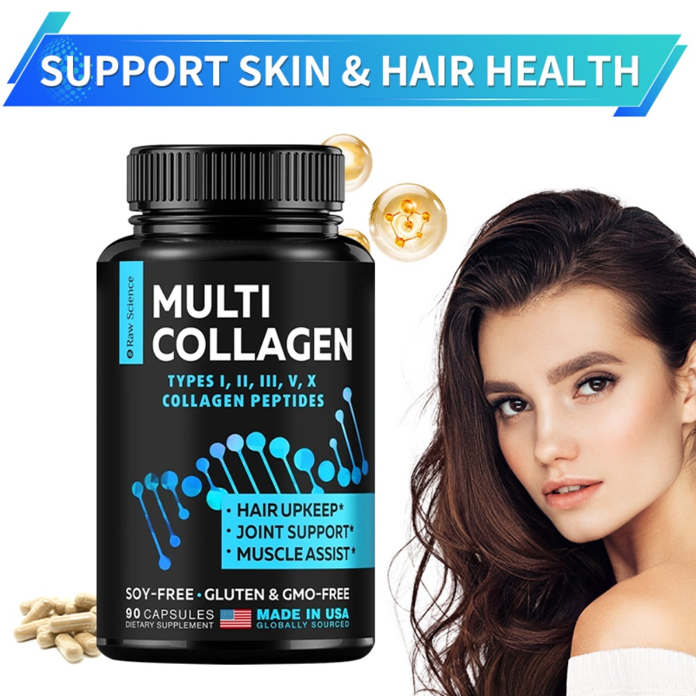 Hair Care Collagen - マルチコラーゲンサプリメント - スキンケアカプセル、肌の引き締め、髪と爪の成長促進、抗酸化作用