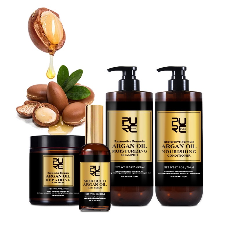 Hair Care Dupes - モロッコアルガンオイルシャンプーコンディショナーヘアマスクトリートメントディープ修復ダメージ乾燥頭皮クリーニング PURC ヘアケア 500 ミリリットルシャンプー