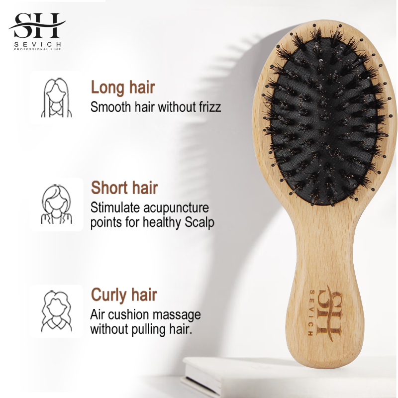 天然猪毛ふわふわコーム木製ハンドルヘアブラシ頭皮マッサージス - Hair Care Nature のレビューと価格