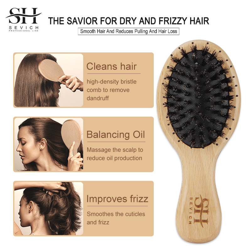 天然猪毛ふわふわコーム木製ハンドルヘアブラシ頭皮マッサージス - Hair Care Nature のレビューと価格